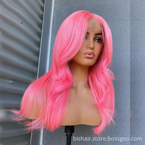 Wholesale Pink Wig Body Wave Colored Wigs For Black Women Brazilian Human Hair Cosplay Hd Transparent Lace Frontal Wigs